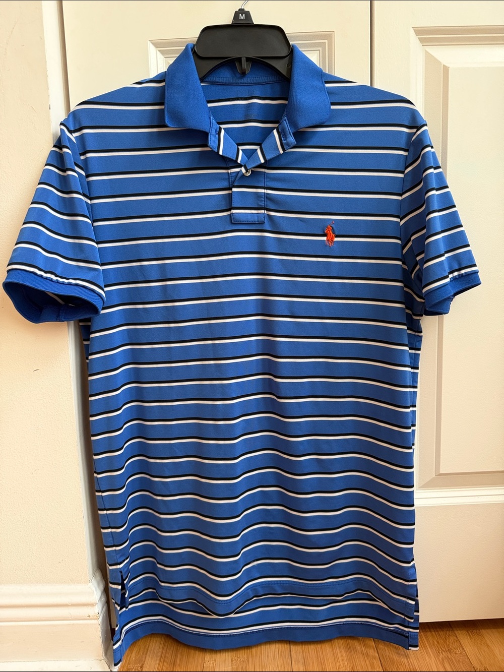 Ralph Lauren Royal Blue, White & Navy Striped Polo with Red Pony